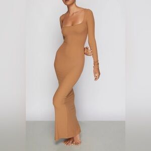 Skims Soft Lounge Long Sleeve Dress in Camel